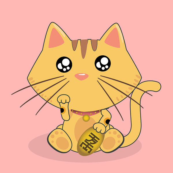 Cartoon Cat Lucky Cat Pink Background Vector Image Art Print 600x600 Cartoon Cat Lucky Cat Pink Background Vector Image Art Print