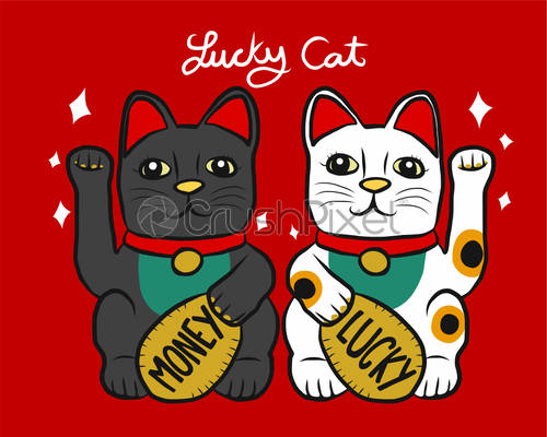 500x400 Lucky Cat Black And White Japanese Lucky Charm Cartoon Vector