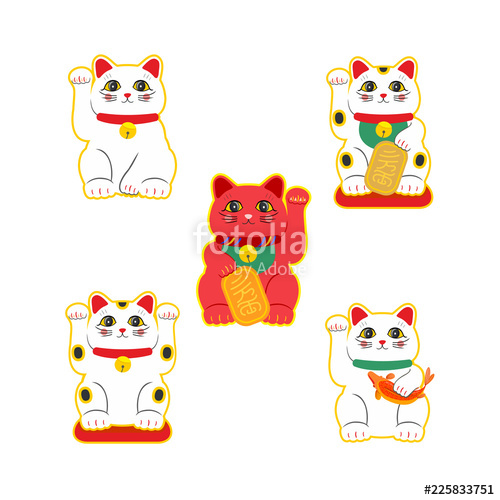 Vector Flat Style Set Of Japanese Lucky Cat Maneki Neko Icon 500x500 Vector Flat Style Set Of Japanese Lucky Cat Maneki Neko Icon