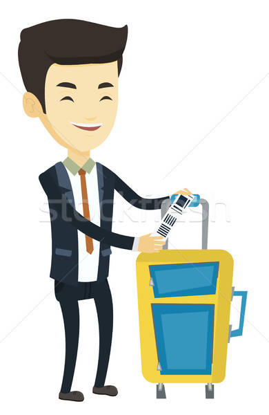 390x600 Asian Business Man Showing Luggage Tag Vector Illustration