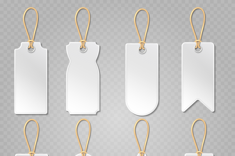 800x533 Blank Baggage Labels, White Luggage Tag, Clothes Price Tags Vector