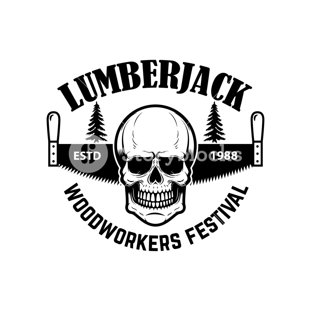 1000x1000 Lumberjack Emblem Template With Hand Saw And Skull Design