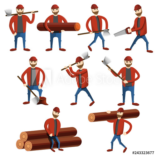 500x500 Lumberjack Icons Set Cartoon Set Of Lumberjack Vector Icons