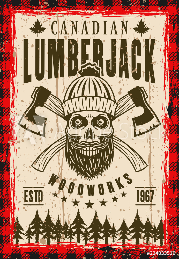 Photo Art Print Lumberjack Vector Poster With Bearded Skull 692x1000 Photo Art Print Lumberjack Vector Poster With Bearded Skull