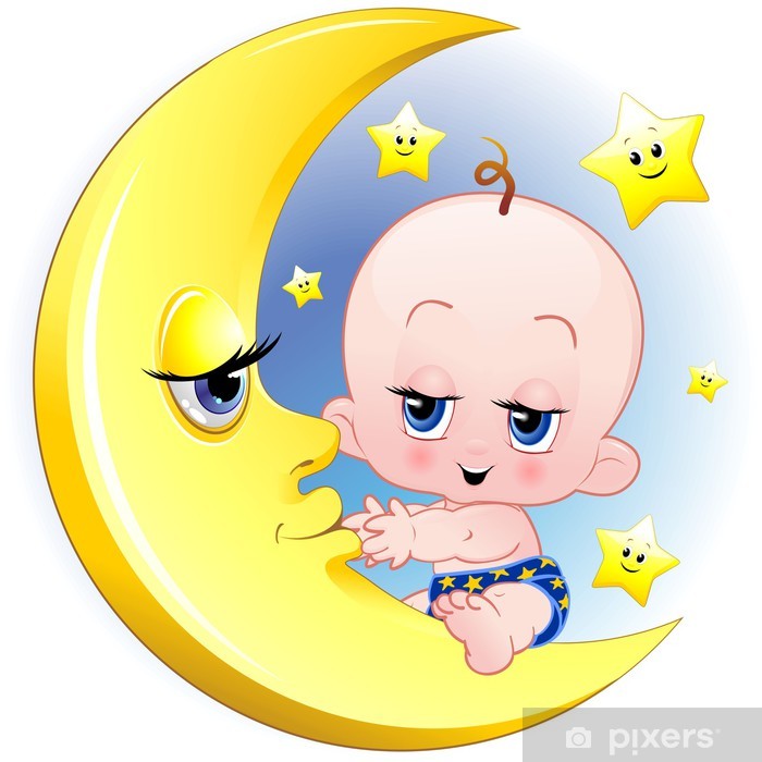 700x700 Bambino Neonato E Luna Cartoon Baby With Moon Vector Wall Mural