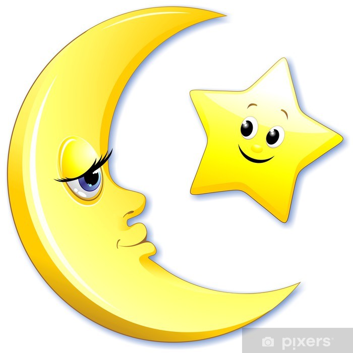 700x700 Luna E Stella Cartoon Moon And Star Vector Wall Mural Pixers