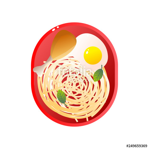 500x500 Red Plate With Chicken Drumstick, Pasta And Fried Egg, School