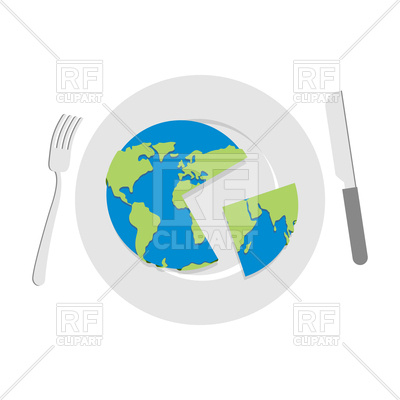 400x400 Earth On Plate, Knife And Fork, Globe On Lunch Vector Image