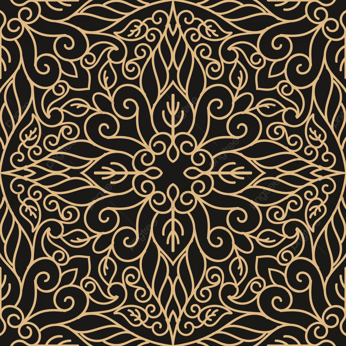 1200x1200 Luxury Seamless Pattern With Gold Mandala On Black Background