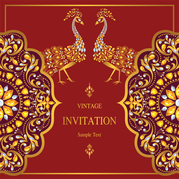600x600 Peacock With Vintage Invitation Card Luxury Vector Free Download