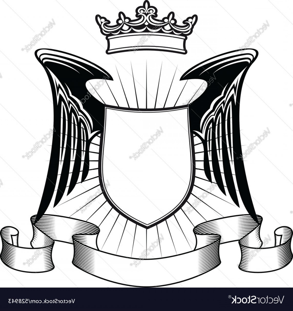1200x1273 Heraldry Shield With Angel Wings And Ribbons For M Vector