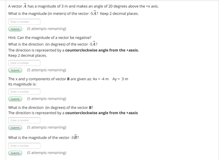 700x511 Solved A Vector A Has A Magnitude Of M And Makes An Ang