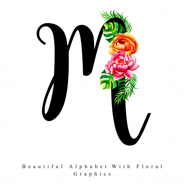 626x626 Alphabet Letter M Watercolor Floral Background Vector Premium