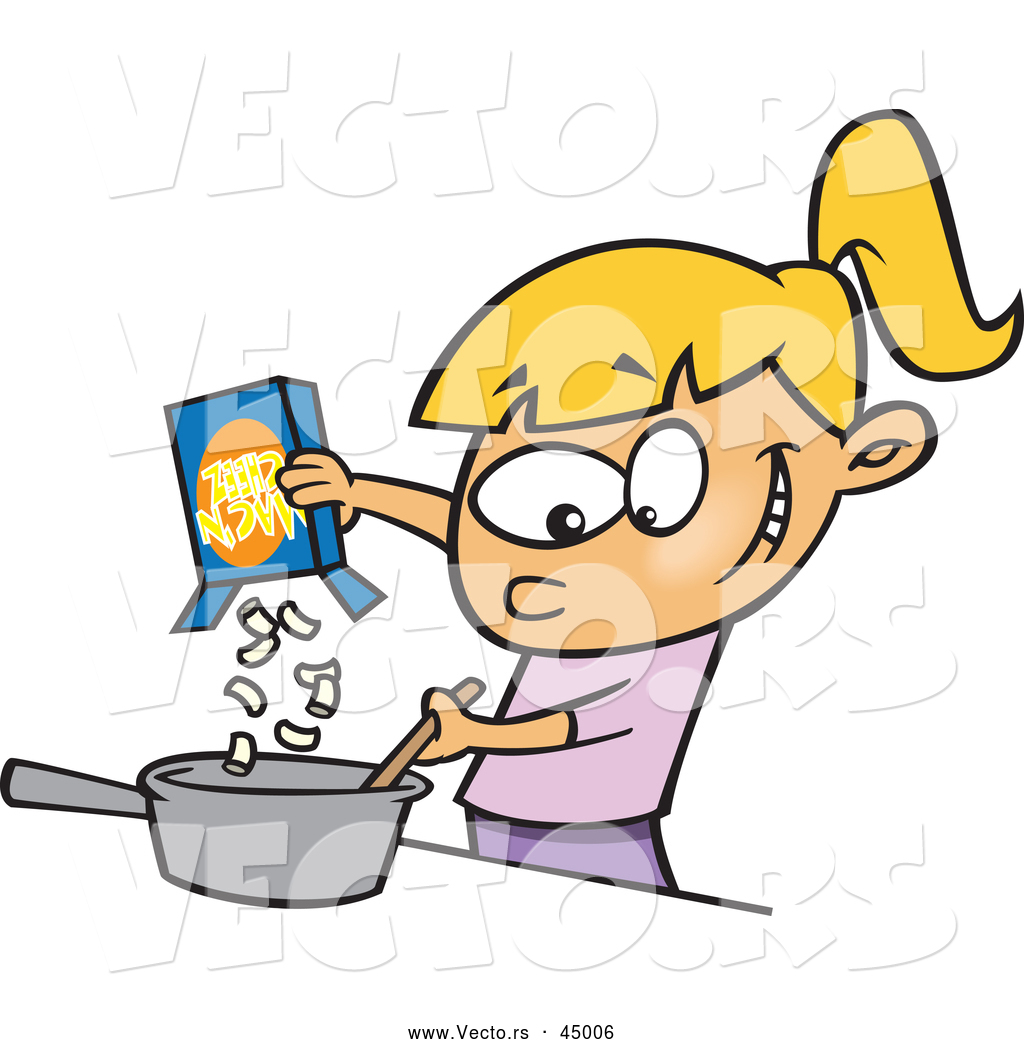 1024x1044 Vector Of A Happy Cartoon Girl Making Macaroni And Cheese Meal