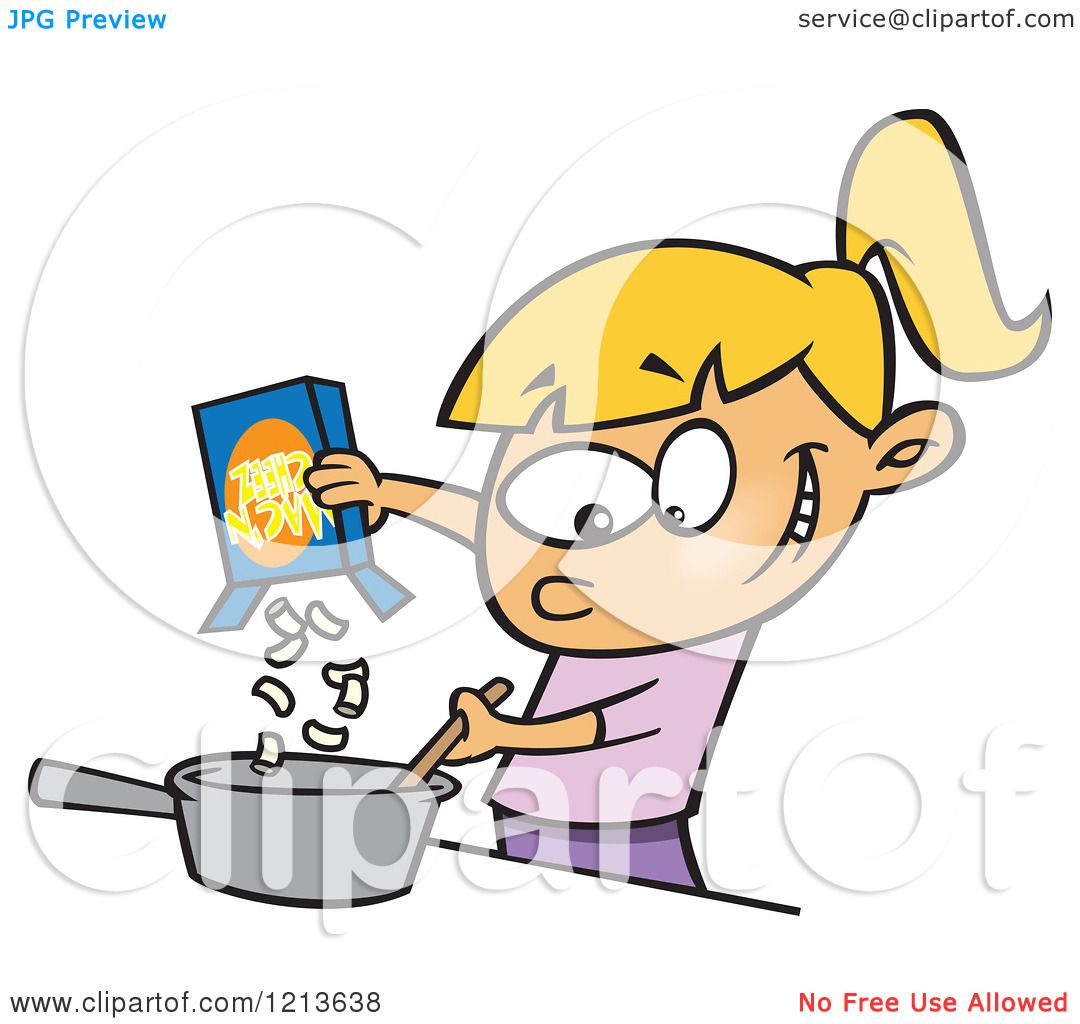 1080x1024 Cartoon Of A Caucasian Girl Making Macaroni And Cheese