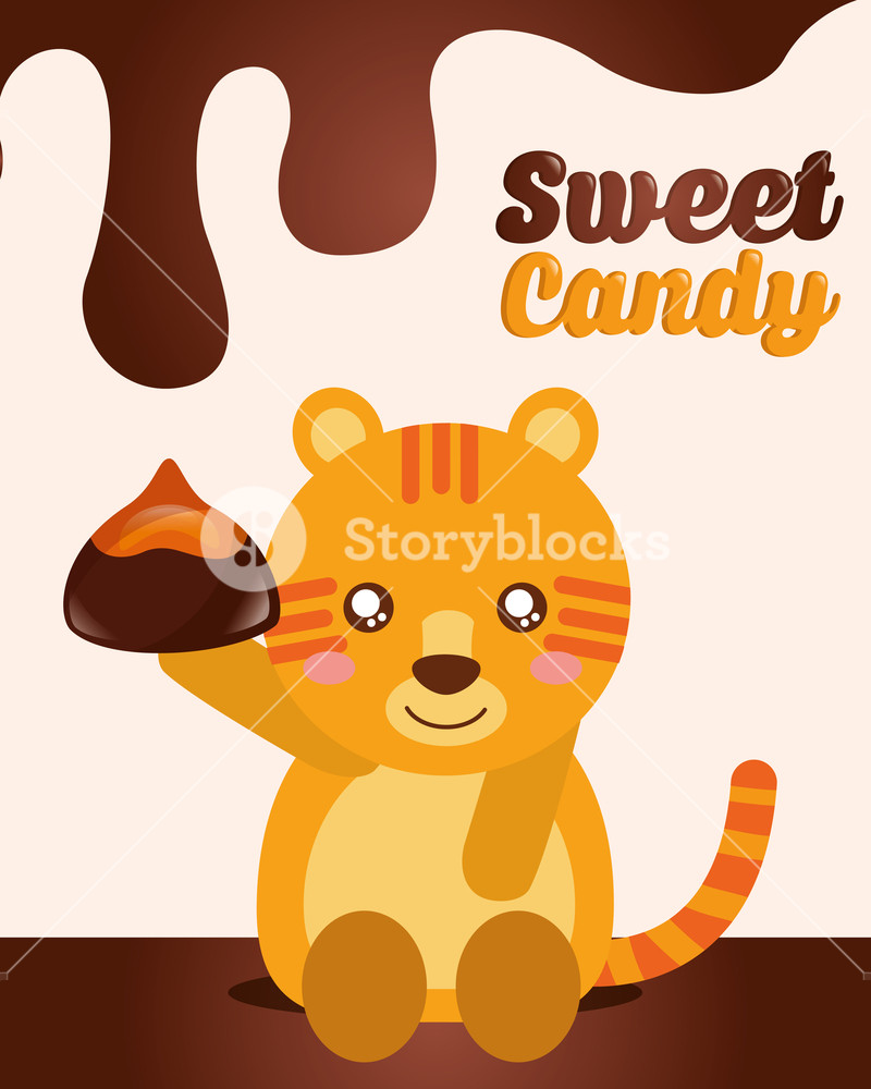 800x1000 Sweet Candy Tiger Holding Chocolate Macaron Vector Illustration