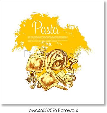 362x382 Pasta Or Italian Macaroni Vector Sketch Poster, Art Print