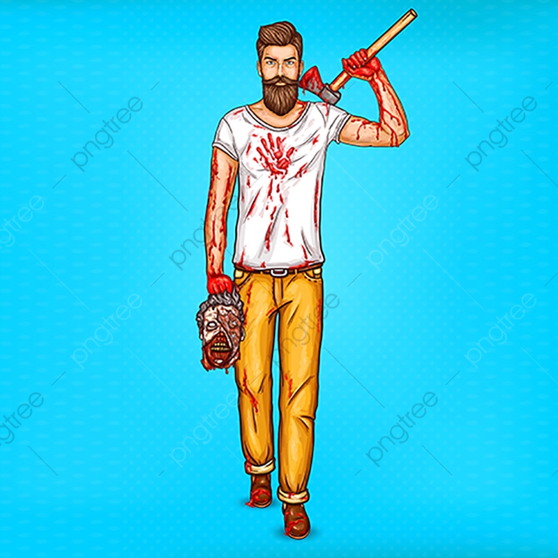 800x800 Vector Pop Art Brutal Bearded Man Macho With Blood Stained Ax H