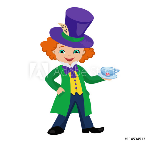 Mad Hatter Holding A Cup Of Tea Vector Illustration 500x485 Mad Hatter Holding A Cup Of Tea Vector Illustration