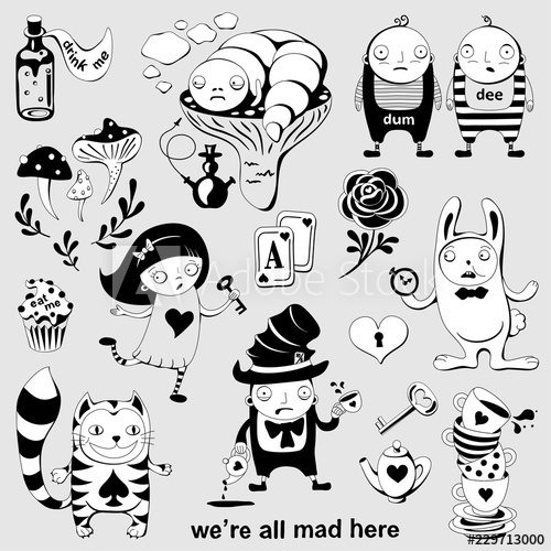 500x500 Set Of Characters Of Wonderland Alice In Wonderland, White Rabbit