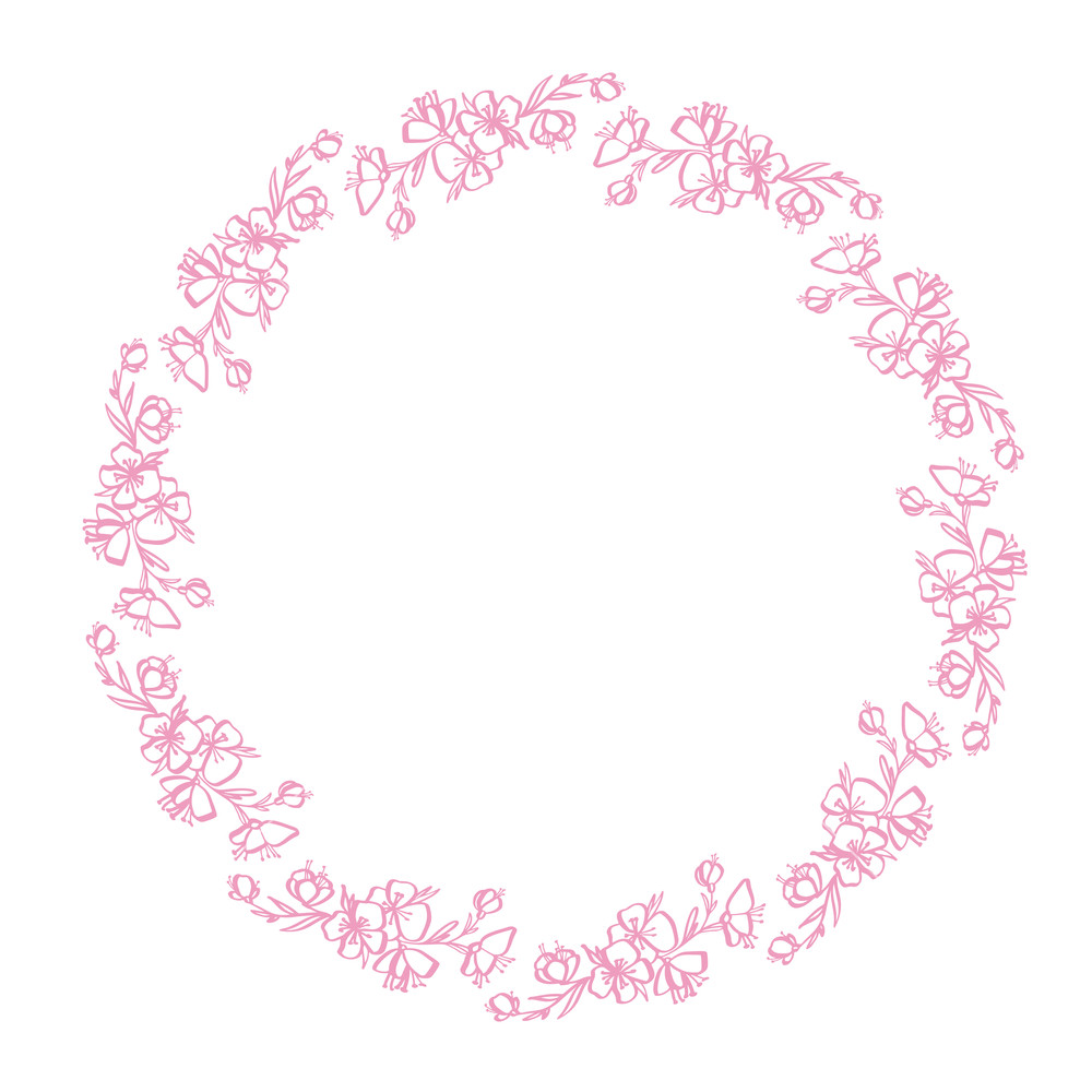 1000x1000 Pink Flower Wreath Hand Drawn Frame Made In Vector With Line Art