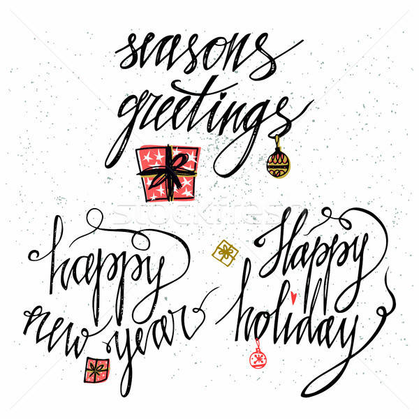 600x600 Set Of Happy Holidays Greetings Hand Lettering Card Isolated