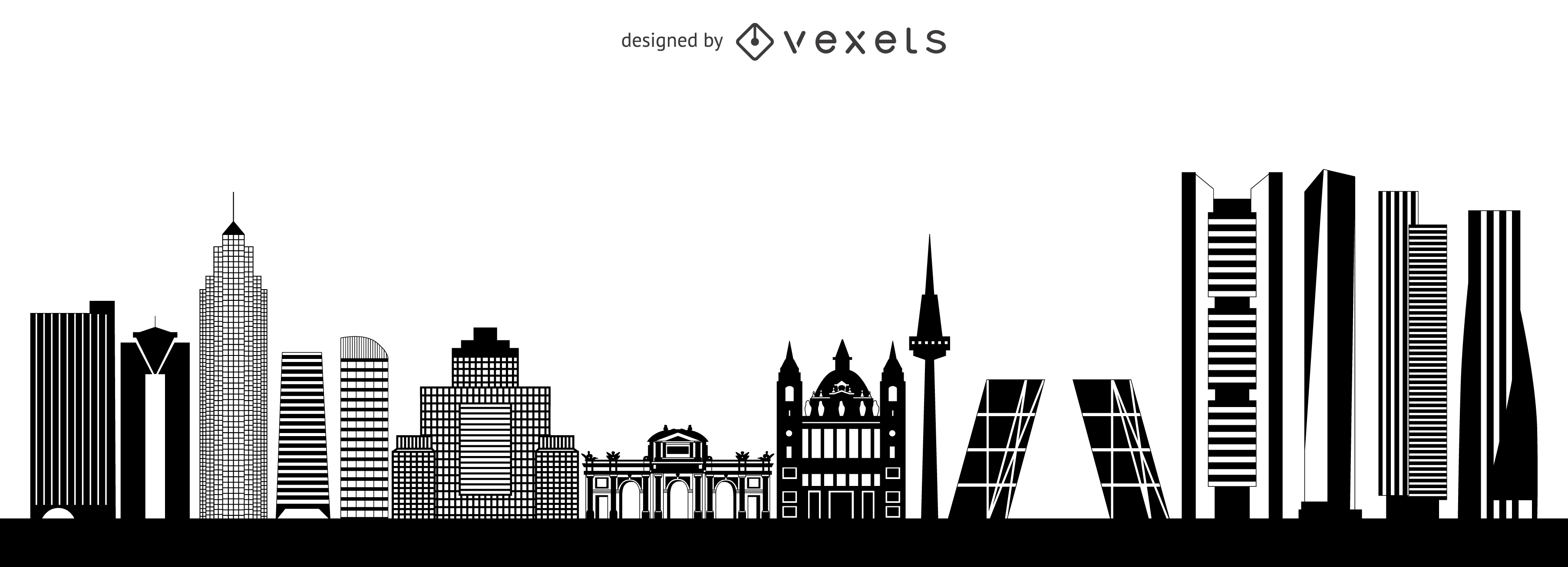 3611x1308 Madrid Skyline Silhouette