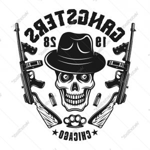 300x300 Mafia Emblem Gangster Skull In Hat With Two Guns Vector Soidergi