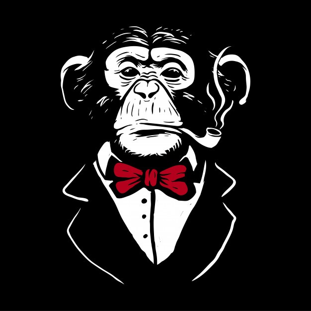 626x626 Chimpanzee Wearing Red Bow Tie Posing Like Mafia And Smoking