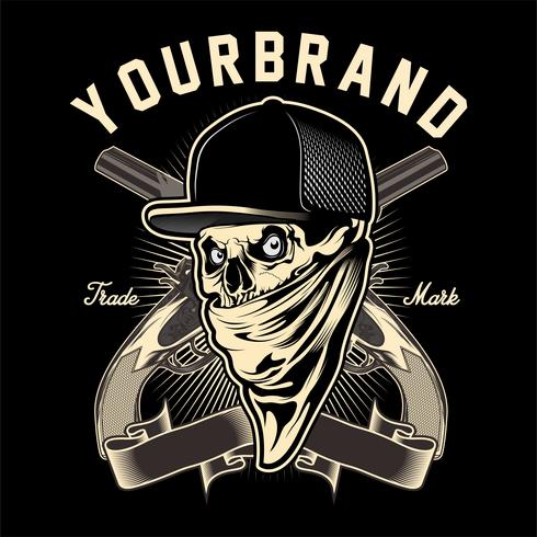 490x490 Skull Mafia With Gun Hand Drawing Vector