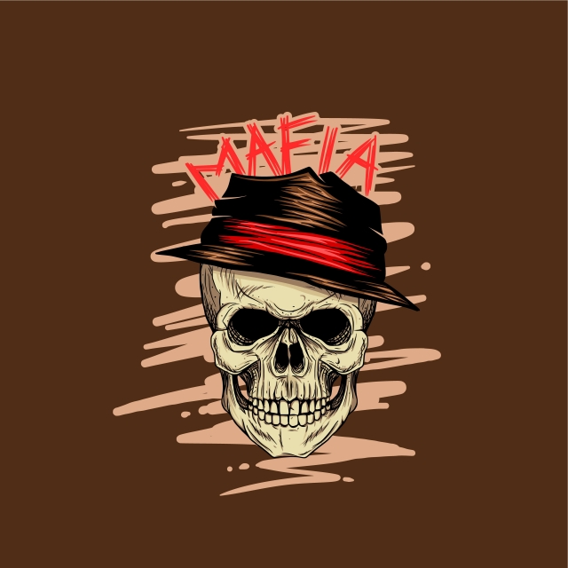 640x640 Gangster Skull Wearing Hat Like A Boss Mafia Skull Vector Skull