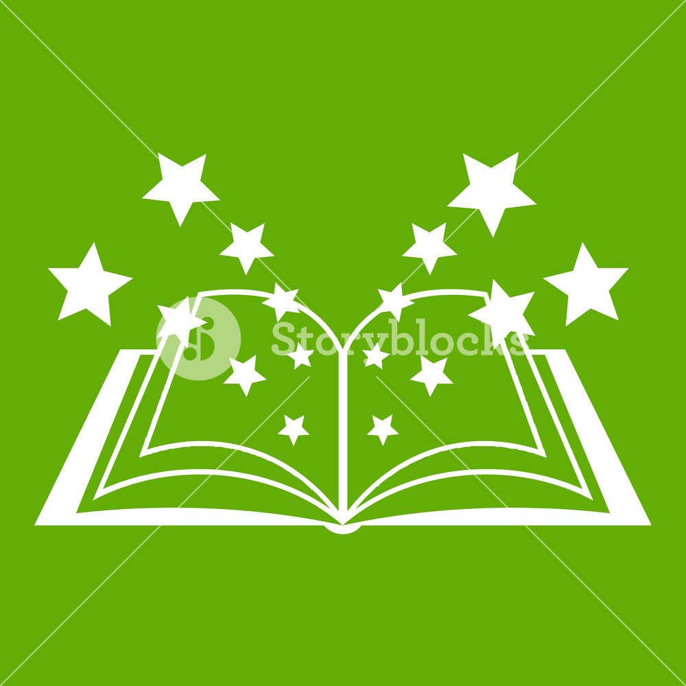 1000x1000 Magic Book Icon White Isolated On Green Background Vector