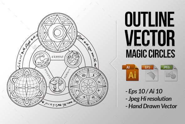 590x397 Magic Circles Vector Arcane Alchemy Circle Outline, Magic