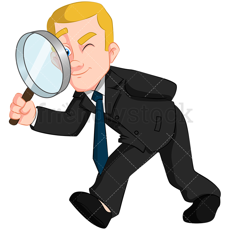 800x800 Business Man Using Magnifying Glass Vector Cartoon Clipart