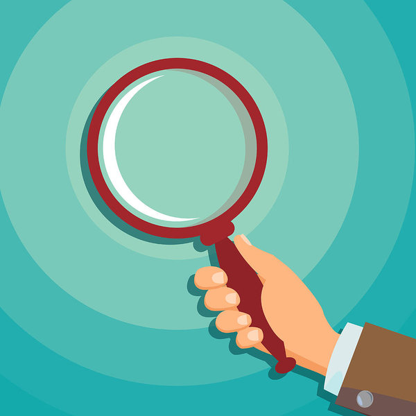 600x600 Hand Holding Magnifying Glass Vector Data Analyzing Business
