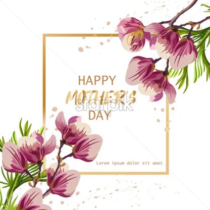 416x416 Happy Mother Day With Magnolia Flowers Vector Beautiful Card