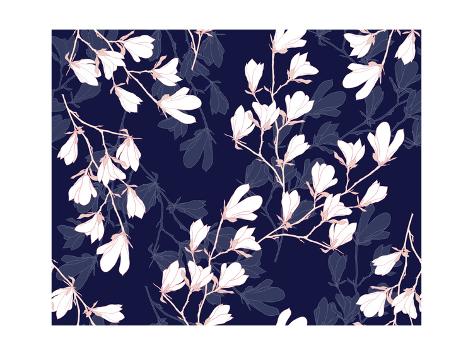 473x355 Magnolia Flower Vector Illustration Seamless Pattern With White