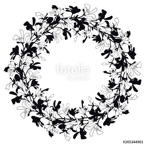 500x500 Floral Frame With Magnolia Tree Blossom In Black And White