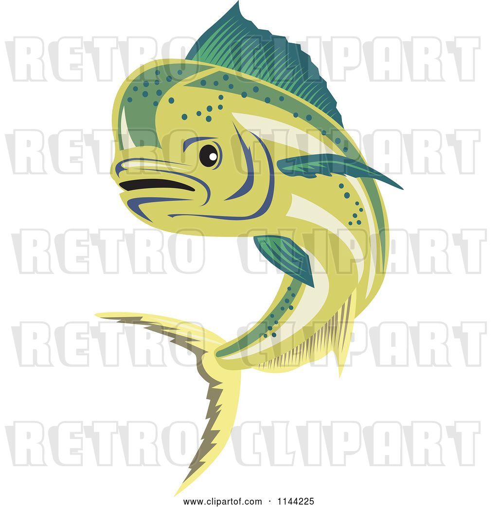 1024x1044 Vector Clip Art Of Retro Mahi Mahi Dolphin Fish Swimming