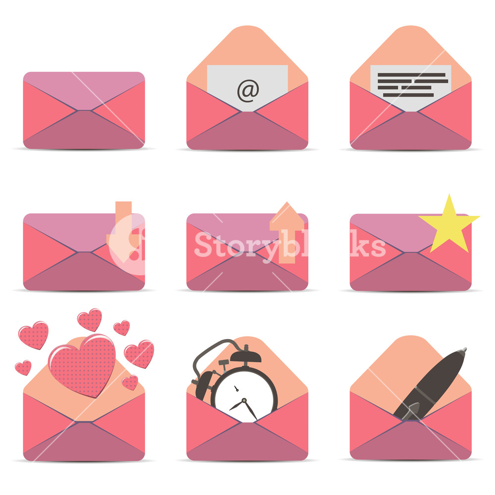 1000x1000 Pink Envelope Vector Icon Email White Contact Message Symbol Set