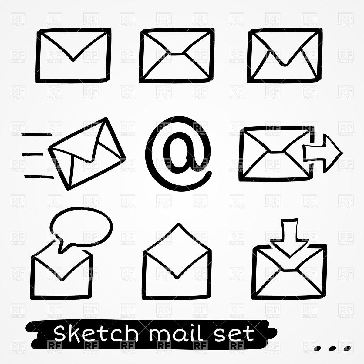 1200x1200 Set Of Hand Drawn Simple Mailing Envelopes Vector Image Of Signs