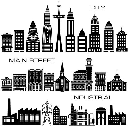 450x450 City, Main Street And Industrial Buildings Icon Set Royalty