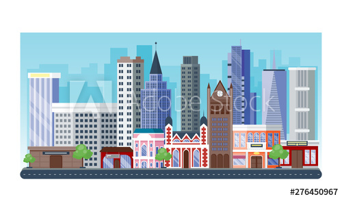 500x291 Public City Park With Bench Main Street City With Sky And City