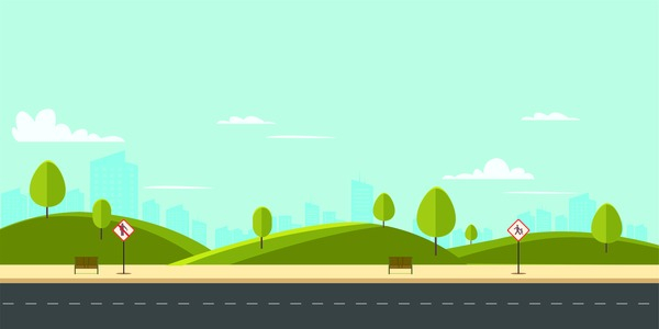 600x300 Street In Public Park With Nature Landscape And Building