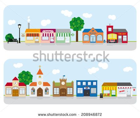 450x380 Village Main Street Neighborhood Vector Illustration Of Small