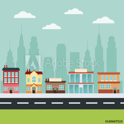 500x500 Building Main Street City Commercial Cityscape Vector Illustration