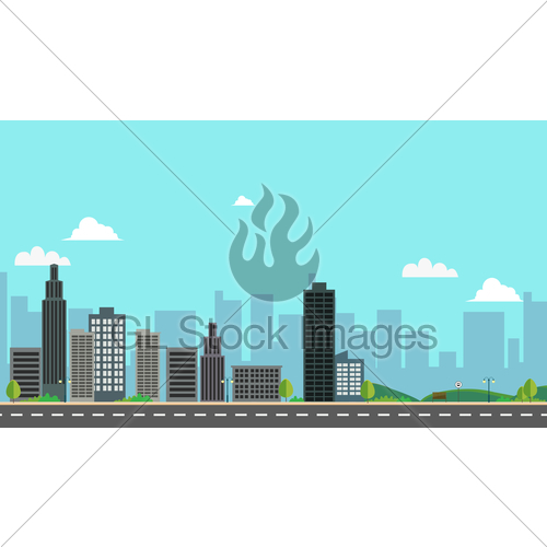 500x500 Cityscape With Park And Sky Background Vector Illustratio Gl