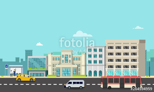 500x301 Cityscape With Bus Stop Cars And On Street