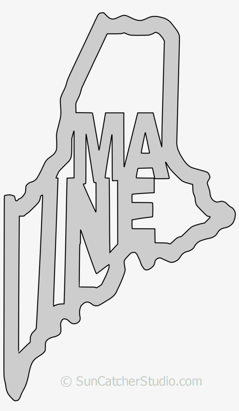 820x1408 Maine Map Shape Text, Outline Scalable Vector Graphic