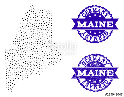 500x391 Dotted Black Map Of Maine State And Blue Rubber Seal Vector Map